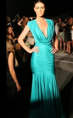 Zac Posen Womens Spring 08 Gown Emerald Green Size 8 READ Long Mermaid Gathered • $89.99