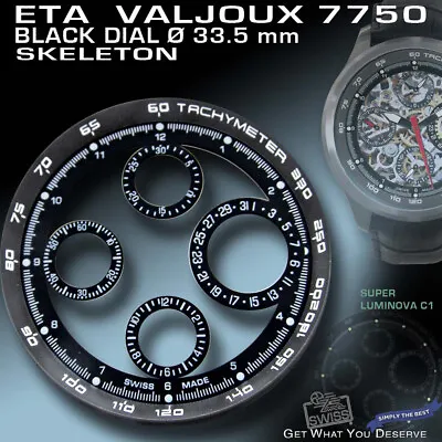 $49 • Buy Dial Skeleton For Movement Eta Valjoux 7750, Tachymeter Ring, Black, Ø 33.5 Mm