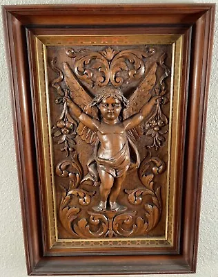 Antique Carved Oak Panel & Frame Putti Cherub Angel W/ Fruit 19th Century French • $1110