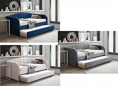 Day BedSofabedGuest Trundle Fabric Upholstered VelourBluePinkGrey • £369.99