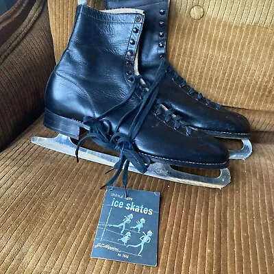 NEW 1950s JC Higgins Sheffield Men's Size 12 Black Leather Ice Figure Skates • $42