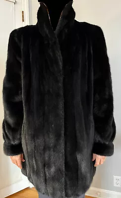 Womens Coat Jacket Real Fur Dyed Ranch Mink Black Shawl Collar Denmark Sz 16 XL • $279.50