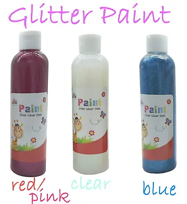 Glitter Craft Paint For Kids Art Create Home Fun Large Bottles Pink Blue 250ml • £5