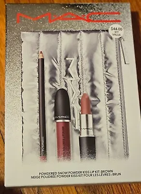 AUTHENTIC MAC 4-Piece Powdered Snow Powder Kiss Lip Set Makeup Brown Kit Holiday • $50