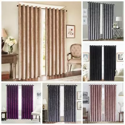  Luxury Crushed Velvet Window Curtains Ready Made Lined Eyelet Ring Top • £17.99