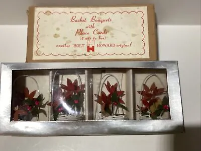 VTG Place Card Holders Christmas Dinner Poinsettia Baskets Set Of 8 Howard Holt? • $29.99