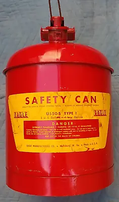 Vintage EAGLE SAFETY GAS CAN 5 GALLON UI-50 S TYPE 1 Metal • $60