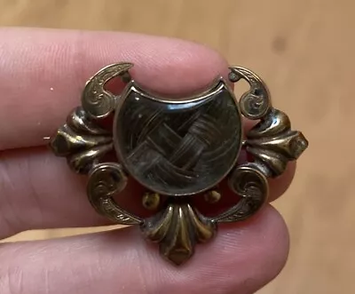 Antique Victorian Engraved 1852 Mourning Brooch Pin W/ Braided Hair 10k Gold? • $125