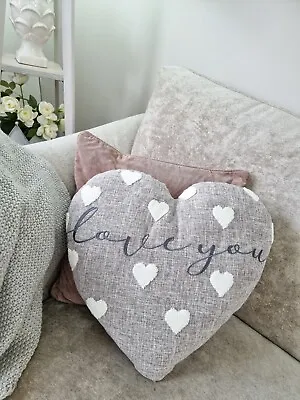 Grey & White Heart Shaped Love You Cushion • £20