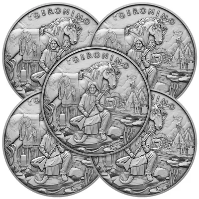 Lot Of 5 - 1 Troy Oz Geronimo Design .999 Fine Silver Round • $154.16