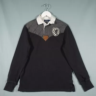 Polo Ralph Lauren Rugby Jumper Mens Small Black Grey Lion Shield Crest Custom • $49.29