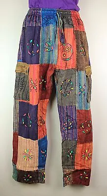 S-5XL Patchwork Casual Cotton Trousers Hippie Yoga Pants Festival Combat HT12 • £22.99