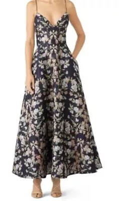 Monique L’huillier Floral Jacquard  Organic Gown Black Beige And Sage Size 12 • $235