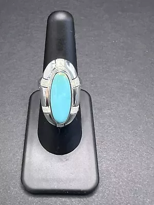 Vintage CII Sterling Silver Oval Turquoise Ring Size 7 Mexico 925 • $40.99