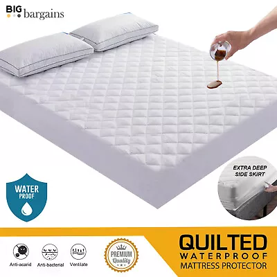 £14.95 • Buy Waterproof Quilted Mattress Protector Extra Deep Fitted Cover Topper All Sizes