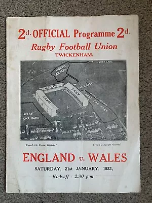 England V Wales Rugby Union Programme 21st January 1933 At Twickenham Rare • £50