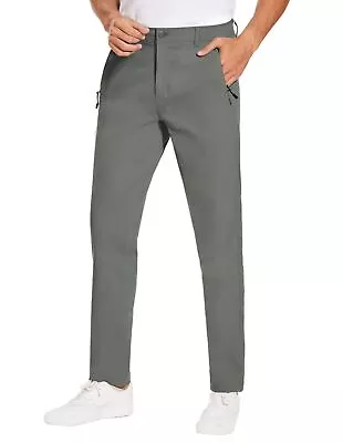 Men's Dress Pants Slim Fit Stretch Chino Tapered Zipper Pockets Workwear Trouser • $23.74