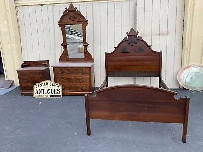 65168 Antique Victorian Walnut Bed  Dresser W/ Mirror + Washstand • $1525