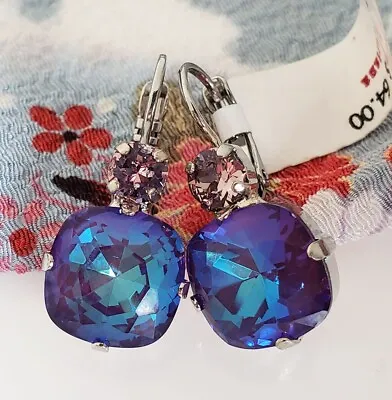 $64 MARIANA Sun-Kissed Plum Purple Peacock WILDBERRY Cushion Crystal Earrings • $38.40