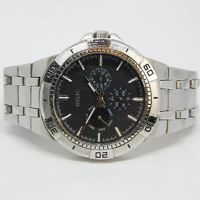 RELIC ZR15709 All Stainless Steel Quartz Analog Men's Watch Sz. 6  New Battery • $18.99