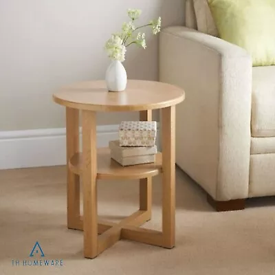 Small Oak Finish Side Coffee Round Table Lamp Hallway Living Room Furniture • £34.99