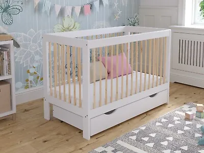 Luca White Baby Cot Bed 120x60cm With Aloe Vera Mattress • £139.99