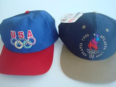 2-PC LOT OLYMPIC GAMES ATLANTA 1996 LOGO7 SNAPBACK DEADSTOCK HAT CAP VINTAGE Z1 • $30.80