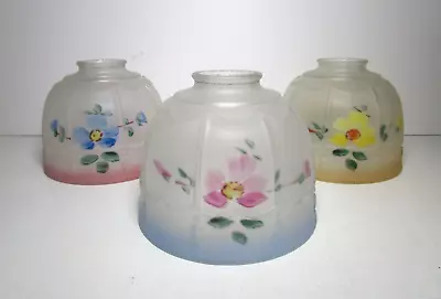 3 Vtg Hand Painted Flowers Art Deco Frosted Glass Lamp Light Shade Sconce • $33.96