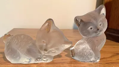 Vintage Viking Satin Glass Kitten Figurines/Paperweights Flat Back With/Labels • $35