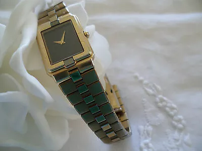 RETRO 1990s VINTAGE ORIGINAL LASSALE LADIES GOLD WATCH BLACK FACE ROMAN NUMERAL  • $295