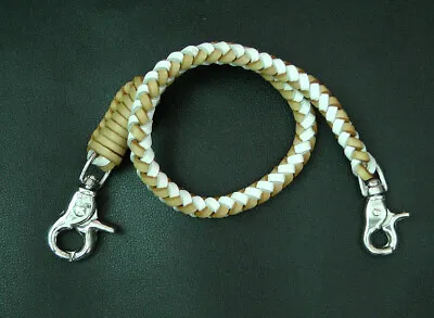 Handmade Wallet Chain - Biker Chain Genuine Leather Yellow - White 8 Mm  18 Inch • $29