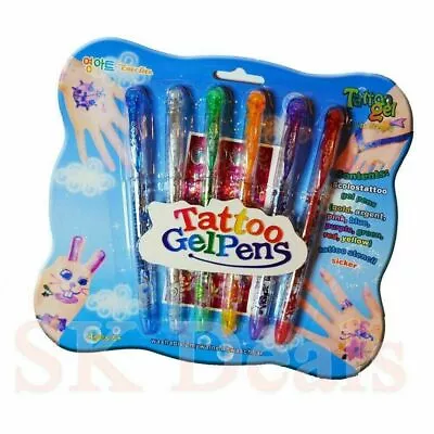 Kids Gel Tattoo Pens Safe Fun Craft Pen Set Decoration Glitter Kids Party Filler • £2.63