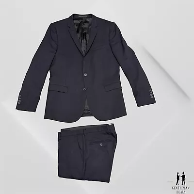 The Kooples Fitted Mini Leopard Jacquard Navy Blue 2Piece Suit Mens 38 US  46 EU • $149.95