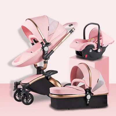 Baby Stroller 3 In 1 Buggy High View Pram Travel Buggy Folding PU Pushchair NEW • £147.06