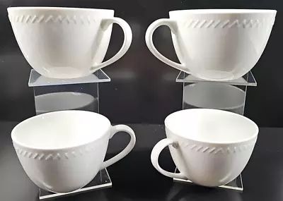 4 Martha Stewart Acorn Cups Set White Embossed Stoneware Coffee MSE Everyday Lot • $29.97