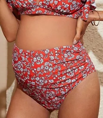 Women's Maternity Size Large In Red Floral With Ruffle Sleeve Two Piece Swim Set • $18.99