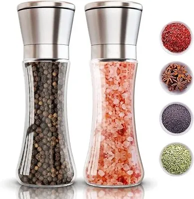 1-2Pcs Salt Pepper Grinder Set Stainless Steel Glass Shaker Adjustable 180ml New • £6.99
