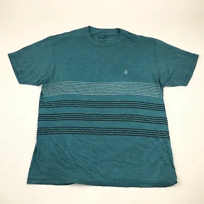 Volcom Shirt Size Large Blue Black Short Sleeve Graphic Modern Casual Stripes • $18.77