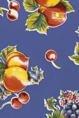 Oilcloth Fabric Pears & Apples Blue Pattern Sold In Yard Or Bolt • $119.99