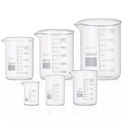 6 Pack Glass Beakers Set Graduated Measuring Beakers Thick Boro 3.3 Griffin Lo • $20.72