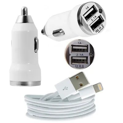 Dual USB Car Charger + USB Data Sync Cable For IPad Air 2 IPad Mini 2 3 4 IPad • £2.94