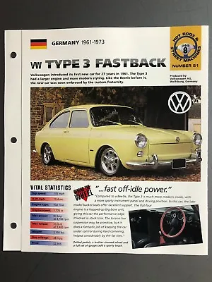 1961 - 1973 Volkswagen Type 3 Fastback IMP  Hot Cars  Spec Sheet Folder Brochure • $14.95