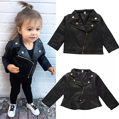 Toddler Baby Boy Girl Motorcycle Faux Leather Jackets Coat Winter Outwear 1-5Y • £22.99