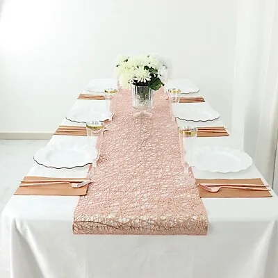 6 Ft ROSE GOLD Metallic Reversible Woven Plastic Woven Vinyl TABLE RUNNER Party • $9.85