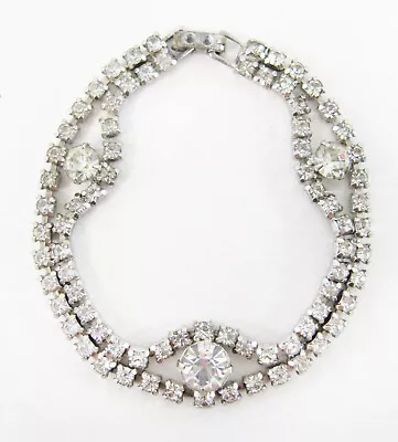 Pretty Vintage Double Strand Art Deco Rhinestone Tennis Bracelet • $18.74