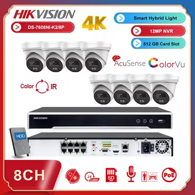 Hikvision 4K 8CH NVR OEM 8MP ColorVu+IR IP Camera System Smart Hybrid Light Kit • $614.60