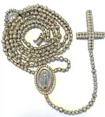 $6701 • Buy Mens Round Diamond Rosary & Diamond Chain, 10k Solid White Gold 52 Grams 32 Inch