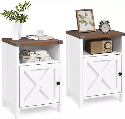 Farmhouse End Table Rustic End Table With Barn Door And Shelf White End Tables • $193.99