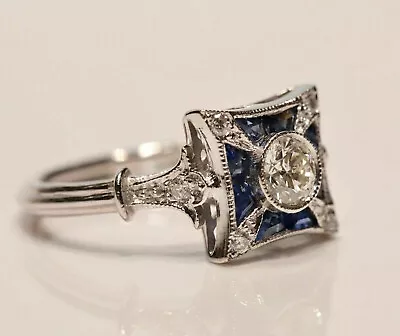 Antique Vintage Style Wedding Ring 14K White Gold Over 2.2 Ct Simulated Sapphire • $108.02