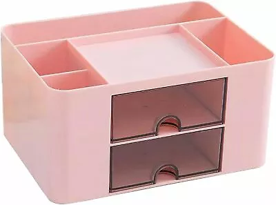 Desk Organizer Storage With 2 Drawers Makeup Plastic Desktop Pink  • $20.88